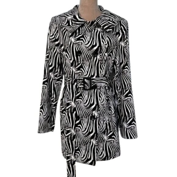 Doncaster Jackets & Blazers - Doncaster Trench Coat Belted Abstract Print Black & White Size 12